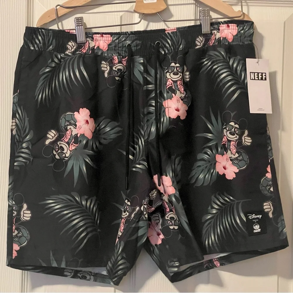 Disney Swim Shorts Mickey Mouse Hawaiian Bathing Suit Neff Men’s Size XL NEW - Picture 9 of 13